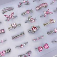 10pcs/Pack Cubic Zirconia Embellished Alloy Rings Set For Women, Sweet & Romantic Assorted Styles Openable Finger Rings, Ideal For Party, Wedding, Daily Wear, Fashion Jewelry Best Gift Pack, Random Style