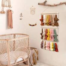 Bohemian Handmade Woven Headband Hanging Rack, Bow Clip Hair Accessory Storage Rack With Hooks, Suitable For Wall Decoration, Girls Room Decor - Apricot - View 5