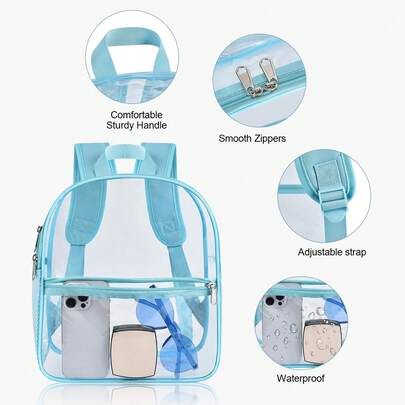 12x12x6 Approved Clear Stadium Backpack – Reinforced Wide Shoulder Straps, Lightweight Small Transparent Bag For School, Concerts, Work, Festivals & Sports Events, Waterproof Clear Backpack, Casual Style For Outdoor Sports Or Travel Convenience