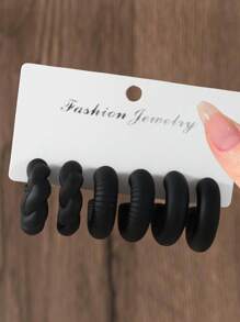 6-18pcs/Set Fashionable Black Water Drop Exaggerated C-Shape Acrylic Resin Earrings Set For Women