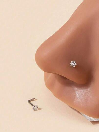 1pc Minimalist Fashion L-Shape Star Cubic Zirconia Stainless Steel Nose Stud Jewelry