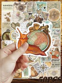 50pcs World Travel Map Stickers, Creative Simple Literary Cartoon Stickers, It's DIY Decorative Stickers For Books, Mobile Phone Cases, Notebooks, Skateboards, Guitars, Parties, Suitcases, And Graduation Season Gifts, Birthday Gifts, Christmas Halloween Gifts, Etc - Multicolor - View 8