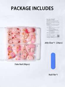 花朵指甲 96 片（4 款混合）短椭圆形 3D 凝胶指甲，打造可爱蜜蜂、瓢虫和乌龟图案设计，法式亚克力按压指甲，短款完美贴合假指甲套装，包含：1 片果冻凝胶和 1 个指甲锉。易于佩戴的夏季指甲和法式尖头指甲艺术，适合女士女孩日常工作佩戴，狂欢派对使用美甲用品