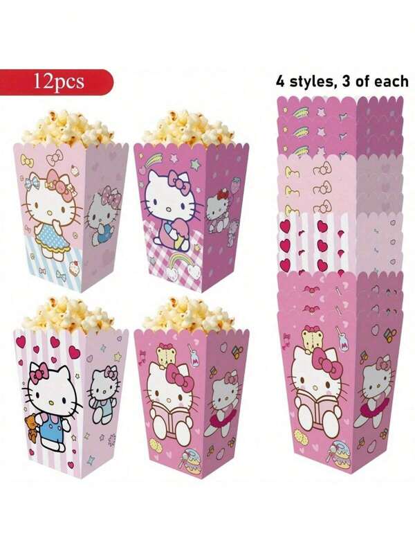 Sanrio 3/6/9/12 piezas Cubo para palomitas de Hello Kitty de Sanrio, caja desechable para palomitas de pollo frito con temática, para fiestas, cumpleaños, festivales, suministros para fiestas