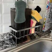 1 pièce Rangement pour évier de cuisine avec porte-serviettes et plateau d'égouttage automatique, support pour éponge. Organiseur et rangement pour évier de cuisine en acier au carbone anti-rouille. Accessoires d'évier de cuisine.