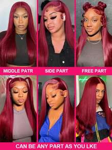 200% Density 34Inch 13x4 Lace Front Wigs Human Hair 99J Straight Wigs For Women 12A Pre Plucked HD Lace Frontal Wig With Baby Hair Burgundy Lace Front Wig