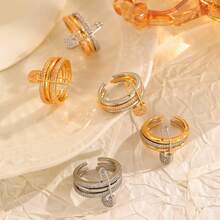 1 件时尚三色可拆卸戒指，带微镶嵌锆石胸针，女士戒指