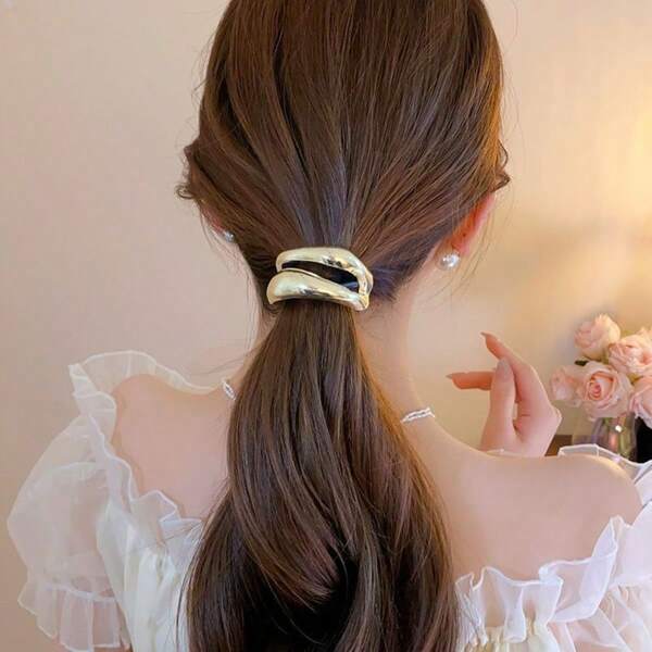 1 peça/2 peças/3 peças grampos de cabelo de metal simples, grossos e ocos, de camada dupla, para mulheres, faixas de cabelo, elásticos, cordas de cabelo, acessórios de cabelo da moda, bobble de cabelo, prendedores de cabelo, acessórios de cabelo, prendedores de rabo de cavalo, elásticos de cabelo, elásticos de cabelo