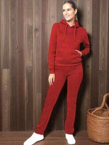 PANTS PARA USAR ANTES DEL DEPORTE O USO DIARIO COMODO VARIOS COLORES PANTALON Y SUDADERA CON CAPUCHA BORDADA  LSSIN - Rojo - Ver 1