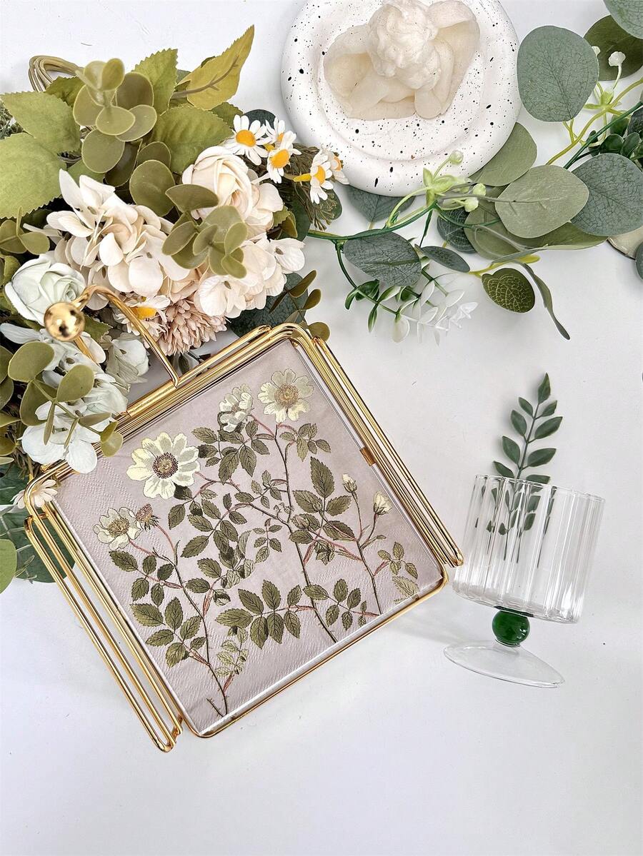 20pcs/Set Vintage Watercolor Floral & Leaf Printed Paper Napkins, 13inch X 13inch, Disposable Elegant Gray Luncheon Napkin For Birthday, Wedding, Tea Party, Holiday, Restaurant & Hotel Party Decor, Party Supplies, Made From Virgin Wood Pulp - Multicolor - View 1