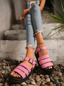 女士凉鞋，时尚舒适，适合夏季外出和休闲活动，轻巧设计，可调节绑带，可定制尺寸 - 粉色 - 查看 6