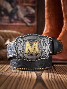 1 件字母合金扣 PU 压花时尚个性腰带夏季、学校休闲、商务、男朋友丈夫父亲爸爸男士礼物、日常穿着、时尚、青少年、户外、度假、运动、旅行、街头、波西米亚风、复古