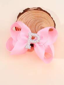 1 pieza Clips para el cabello con moños y letras del abecedario de color rosa para niñas, clips de pelo con lazo y decoración de perlas en forma de letras, accesorios de moda con pinzas de cocodrilo para regalos de fiesta y uso diario - Rosa - Ver 23