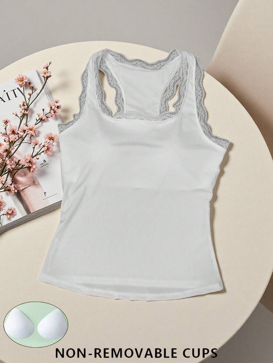 Sexy Camisole Top Women, Fashion Comfortable Minimalist Padded Cami Vest Tank Top - White - View 1
