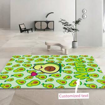 1pc Personalized Avocado Pattern Custom Name High Definition Digital Print Carpet, Suitable For Living Room, Bedroom, Outdoor