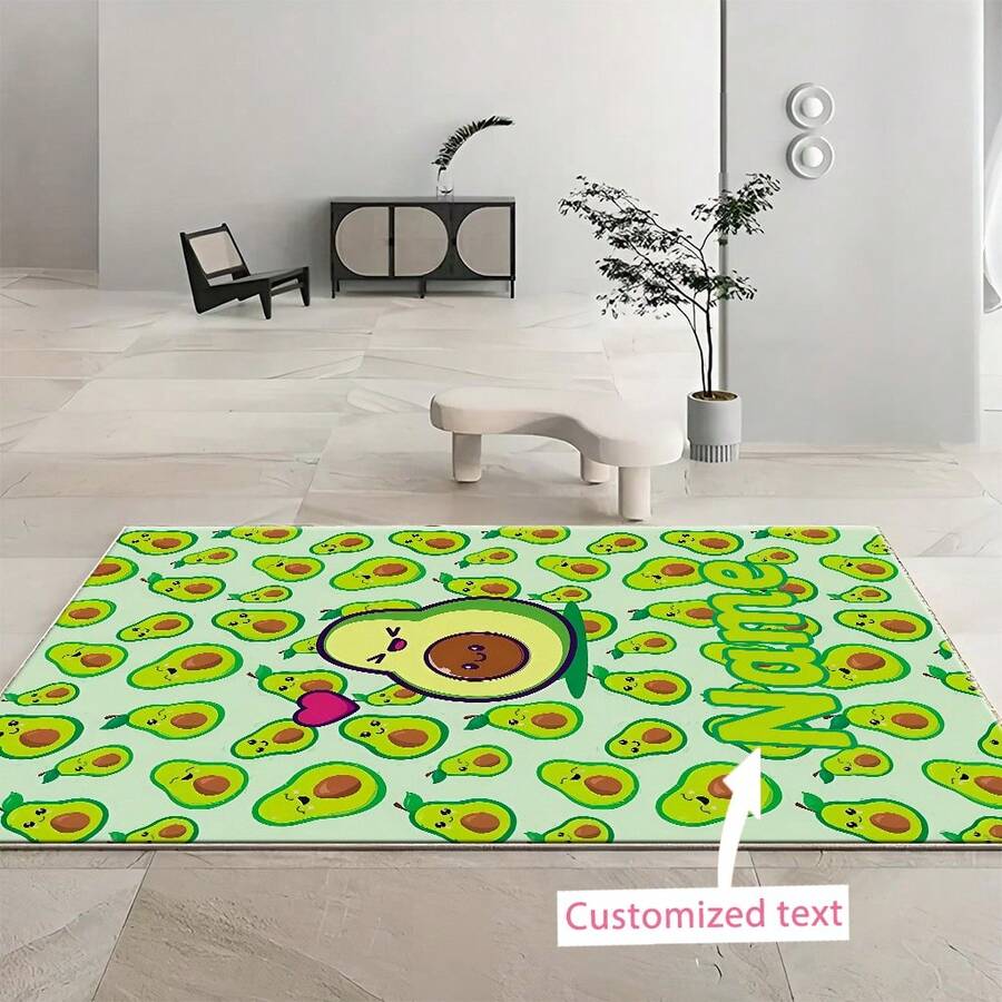 1pc Personalized Avocado Pattern Custom Name High Definition Digital Print Carpet, Suitable For Living Room, Bedroom, Outdoor - Multicolor - View 1