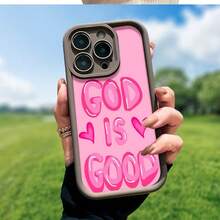 God Is Good Themed Phone Case Designed With Vibrant Pink Lettering Compatible With IPhone 16 15 14 13 12 And 11 Pro Models Made Of Durable TPU Protective Material Perfect For Family Friends Young People Birthdays Holidays Boyfriends Girlfriends And Valentine's Day Gifts - 棕色 - 查看 1