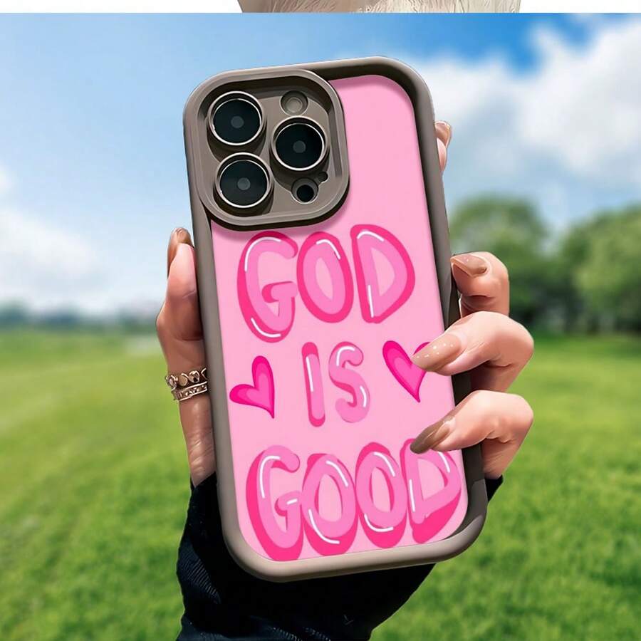 God Is Good Themed Phone Case Designed With Vibrant Pink Lettering Compatible With IPhone 16 15 14 13 12 And 11 Pro Models Made Of Durable TPU Protective Material Perfect For Family Friends Young People Birthdays Holidays Boyfriends Girlfriends And Valentine's Day Gifts - 棕色 - 查看 1