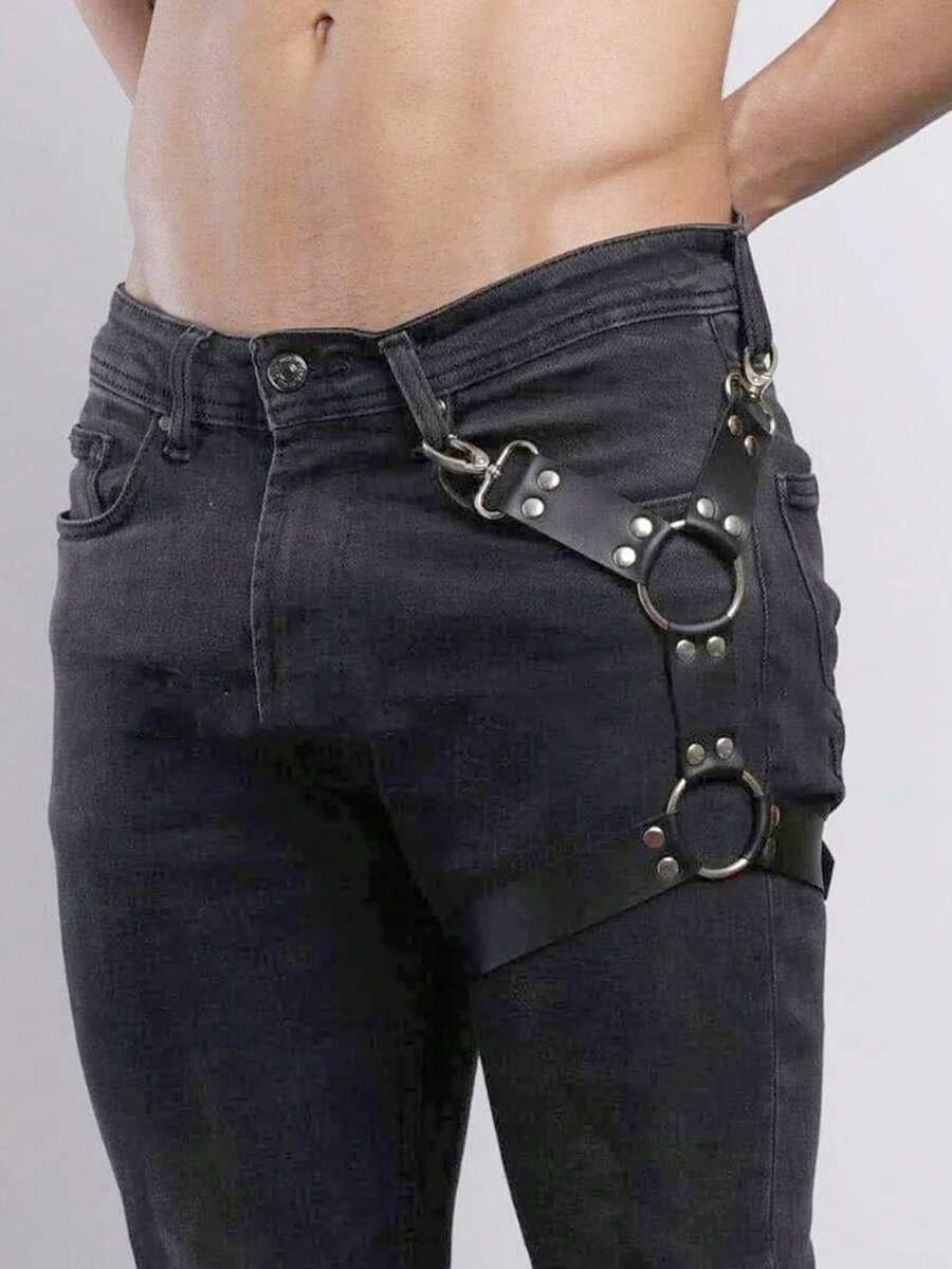 1 pieza Arnés corporal ajustable de estilo gótico y punk sexy para hombres, liguero de vanguardia, accesorio para atuendo de club, accesorios sexys para hombres - Negro - Ver 1
