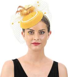 Ibeauti Fascinator Hats With Screentouch Lace Gloves Set Women Tea Party Cocktail Wedding Derby Headwear Short Gloves - 01 Vàng - Xem 4