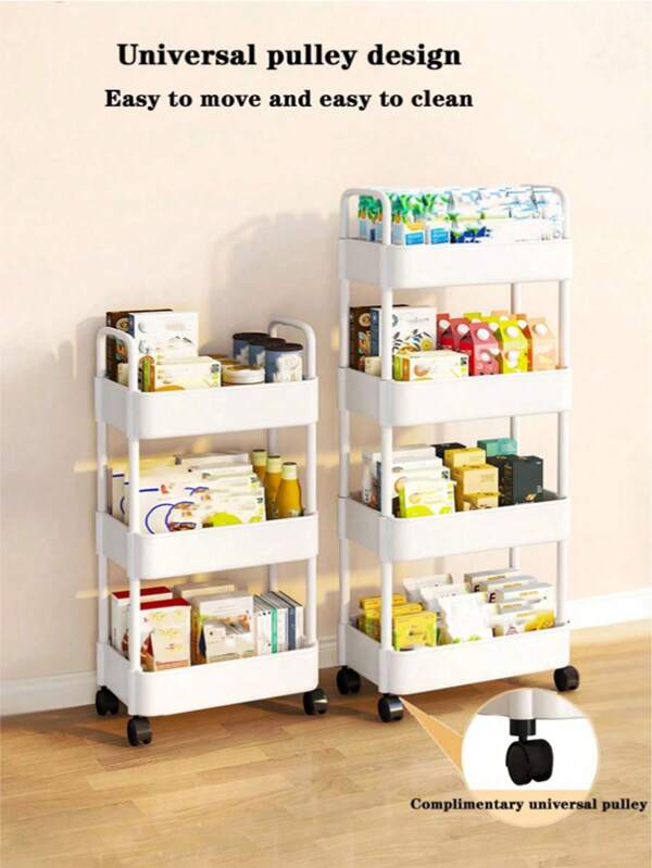 1 pièce Étagère de rangement mobile avec 4 roulettes pivotantes, organisateur de salle de bain et chariot utilitaire de cuisine