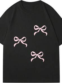 Playera casual de mujer con estampado de mo?o rosa mexicano, cuello redondo, manga corta, 100% algodón, 220g de grosor. - Negro - Ver 1