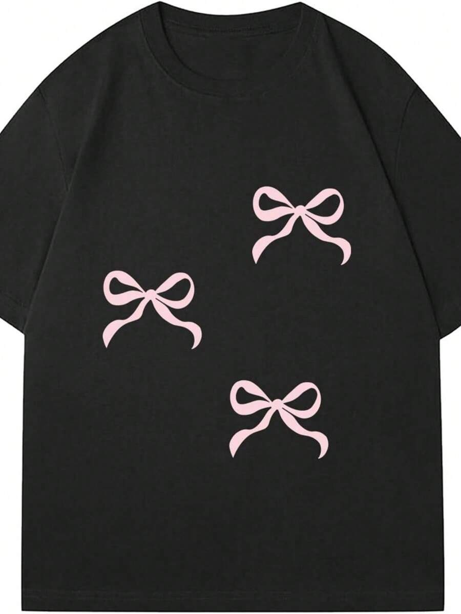 Playera casual de mujer con estampado de mo?o rosa mexicano, cuello redondo, manga corta, 100% algodón, 220g de grosor. - Negro - Ver 1