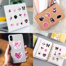 50 张粉色和黑色贴纸，可爱 3D 爱心美学贴纸，适用于水瓶、汽车、吉他、行李箱、手机壳、日记本、保险杠、滑板、笔记本电脑、节日装饰、生日礼物、青少年成人乙烯基防水贴纸、学校用品、返校