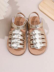 Girls' Gold Woven Roman Sandals, Soft Non-Slip Soles Children's Retro Princess Shoes - Gold - View 5