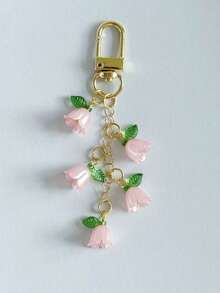 1件兰花仿珍珠钥匙扣流苏吊饰钥匙扣、钥匙扣配件、包包吊饰、汽车钥匙扣、耳塞盒装饰，女士礼物。可爱珍珠兰花钥匙扣、创意流苏钥匙扣、背包吊坠、包包装饰、生日/派对礼物 - 彩色 - 查看 8