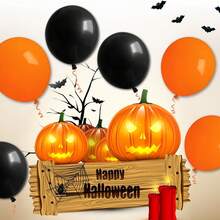 62 buc baloane de Halloween set baloane negre și portocalii baloane din latex de 12 inch baloane de petrecere cu heliu îngroșate pentru Halloween, nuntă, petrecere de ziua de naștere ghirlandă arc de baloane decorare