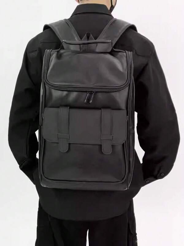 Fashionable Minimalist Solid Color PU Functional Backpack