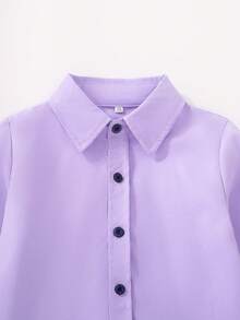 Young Boy Casual Solid Color Long Sleeve Shirt - Purple - View 3