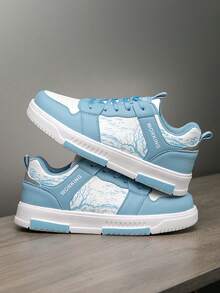 男士时尚拼布复古印花系带低帮帆布运动鞋，舒适轻便休闲运动鞋，适合日常和户外穿着，四季皆宜 - 白月 - 查看 7