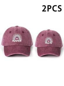 Șapcă de baseball lavabilă cu imprimeu de inimă MAMA+MINI, 2 buc., pălărie casual reglabilă cu protecție solară pentru exterior, potrivită pentru băieți și fete, călătorii de primăvară/toamnă, vacanță