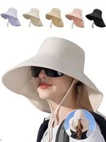 Sombrero de cubo con ala ancha de moda coreana para protección solar de verano al aire libre con orificio para la coleta