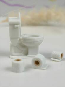 4cm Doll House Toilet Decor, Plastic Miniature Realistic Toilet Model, WC Accessory, Toilet Training Demonstration Model, Micro Bathroom Decor, Mini Toilet Paper Roll Model - White - View 4