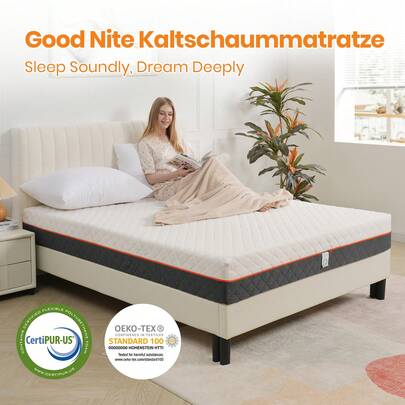 Good Nite Kaltschaummatratze H2 & H3 (90/120/140/160x200cm) – 18cm 5-Zonen ergonomisch, orthopädisch mit Öko-Tex zertifiziertem Bezug