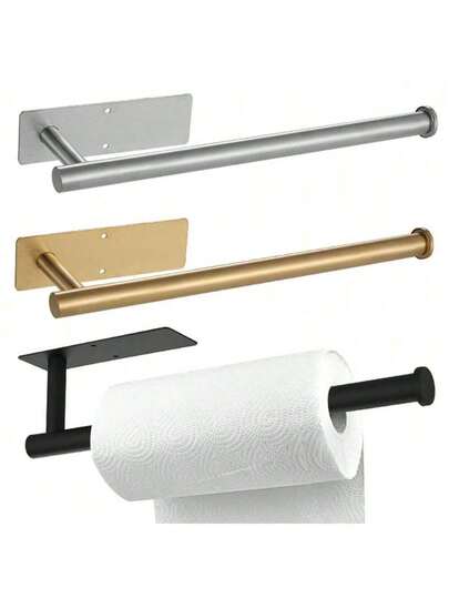 1个悬挂式纸巾架，橱柜下收纳纸巾架，免钻孔锻铁厨房纸巾架，保鲜膜，布料收纳架，家居厨房用品