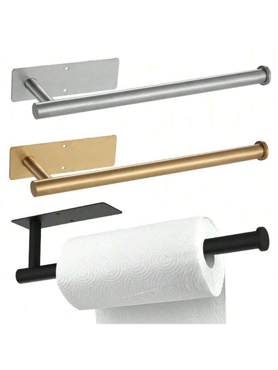 1pc Hanging Paper Towel Holder, Kitchen Cabinet Cupboard Under Shelf Storage Paper Towel Roll Holder Dispenser, Free Punching Wrought Iron Napkins Plastic Wrap Rag Cling Film Storage Rack, Home Kitchen Supplies - Multicolor - View 1