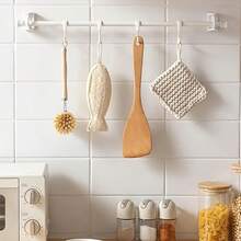 4/8pcs 360° Rotating Ring Curtain Rod Brackets, No Drilling Self-Adhesive Tension Rod Holders, Easy Installation, Plastic Wall-Mounted Hooks For Kitchen Utensils, Versatile Storage Solution, Utility Hooks