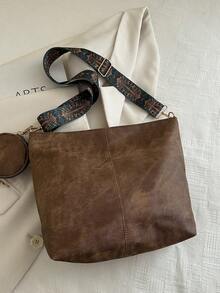 2件套欧美时尚手提包、单肩包、托特包，大容量，高品质，通勤包，水桶包，女士包 - 棕色 - 查看 7