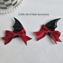 2 件魔鬼蝙蝠翼发夹，万圣节派对装扮照片角色扮演发饰，性感可爱的万圣节和日常发夹，有趣的蝴蝶结装饰道具头饰