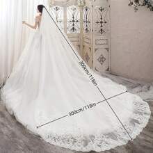 Elegant 2-Tier Sequined Cathedral Wedding Veil With Floral Lace Edge - Long Glitter Bridal Blusher In White Or Ivory, Includes Free Comb For Easy Styling Fall Clothes For Women