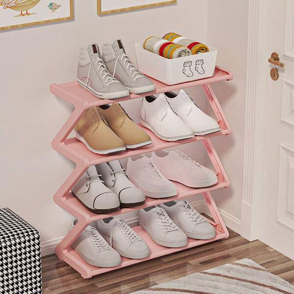 1pc Easy Assembling Z-Shaped Non-Woven Fabric Shoe Rack, Home/Dormitory Use