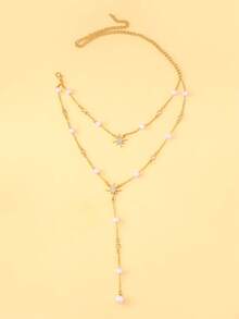 1 件女士欧美风格全水晶星星珍珠双层 Y 形流苏颈链 - 六芒星 - 查看 15