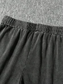 "Vintage Poster"Summer Men's Washed Water Worn Short-Sleeved Shorts Suit - Black - View 7