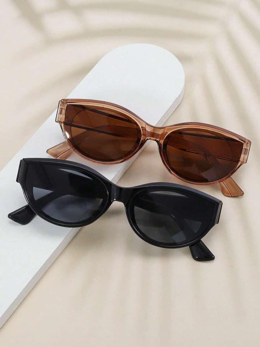 2 件装欧美时尚经典休闲椭圆小框时尚眼镜，优雅美观，适合女性各季节佩戴的时尚眼镜猫眼形太阳镜