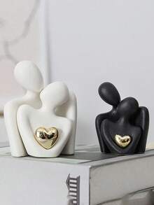 1 pezzo Statuetta astratta dorata a forma di cuore, decorazione con coppia che si abbraccia, adatta per decorazione della casa, camera da letto, ufficio e studenti, il miglior regalo, decorazioni primaverili e natalizie, storage, decorazioni per matrimoni, decorazioni per feste, organizer per gioielli