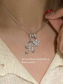 1pc Minimalist Cubic Zirconia Heart Shaped Initial Letter DIY Necklace, Customized Simple Letter Name Necklace, Stainless Steel Pendant, Fashionable, Casual, Personalized Unique Gift For Girlfriend, Mom, Family, Friends, Daughter, Anniversary, Valentine's Day, Mother's Day, Birthday, Graduation, Daily Wear, Wedding, Party, Black, Silver, Unisex, Casual,Silver Stylish